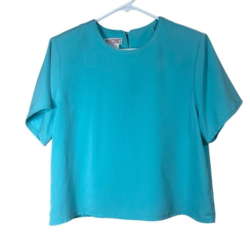 Vintage (1980s-90s) Whitney Collection Teal Short Sleeve Blouse Crop Sz Medium